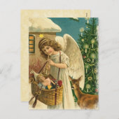 Vintager Gestaltungsangel, Hirsch und Weihnachtsba Feiertagspostkarte (Vorne/Hinten)