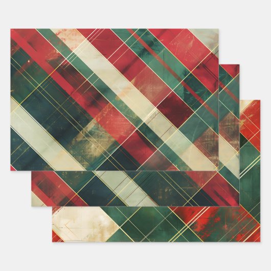 Vintager, gestörter roter Tartan Kariert Geschenkpapier Set (Set)