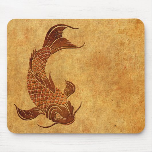 Vintager getragener Koi Fisch-Entwurf Mousepad (Vorne)