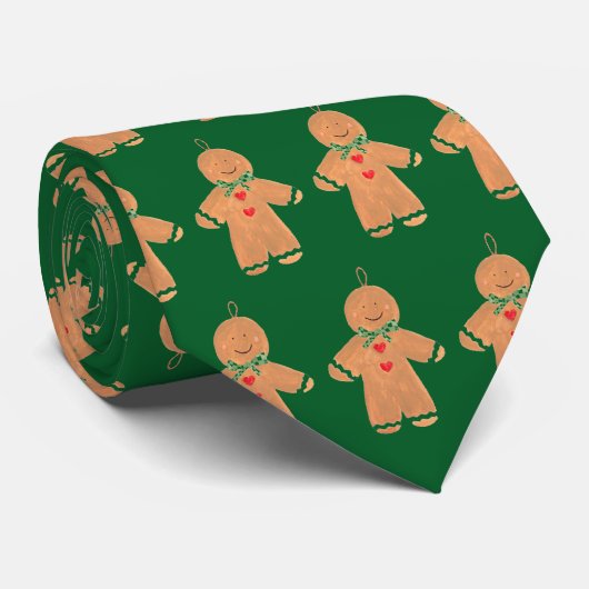 Vintager Gingerbrot Mann Weihnachtslustig Grün Krawatte (Gerollt)
