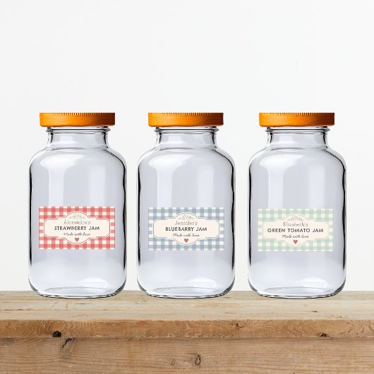 Vintager Gingham aus Liebe Jar Etiketten