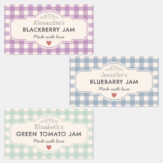 Vintager Gingham aus Liebe Jar Etiketten (Gruppe)
