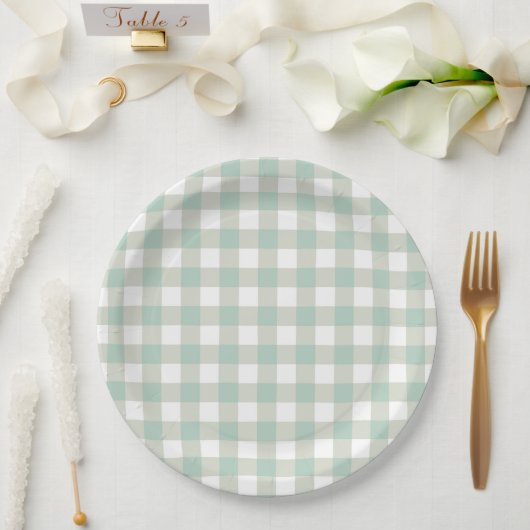 Vintager Gingham Karo Kariertes Muster Pappteller (Hochzeit)