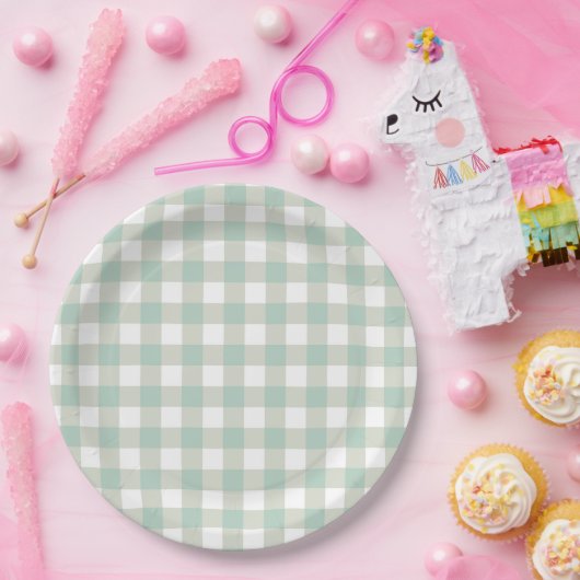 Vintager Gingham Karo Kariertes Muster Pappteller (Party)