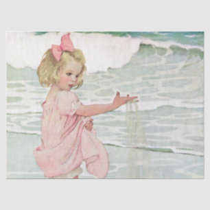 Vintager Girl Sandy Beach Wassersee Seidenpapier