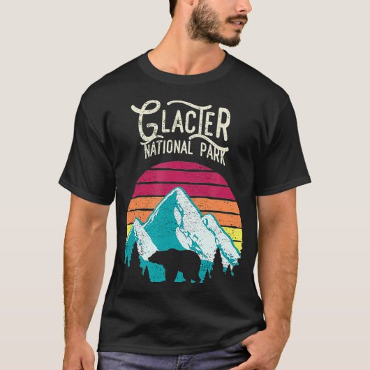 Vintager Glacier Nationalpark Bären Retro T-Shirt (Vorderseite)