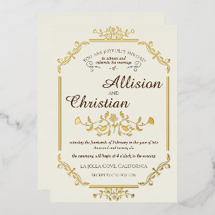 Vintager Glam Wedding Gold Foil Einladung
