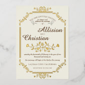 Vintager Glam Wedding Gold Foil Einladung (Vorderseite)