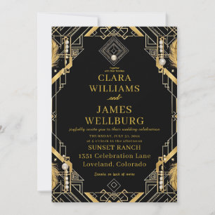 Vintager Glamour Art Deco Hochzeit Einladung