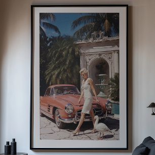 Vintager Glamour: Chic Woman and Classic Car Poster