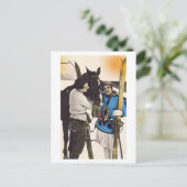 Vintager Glamour Girl - Liebe Skifahren & Pferd Postkarte (Stehend Vorderseite)