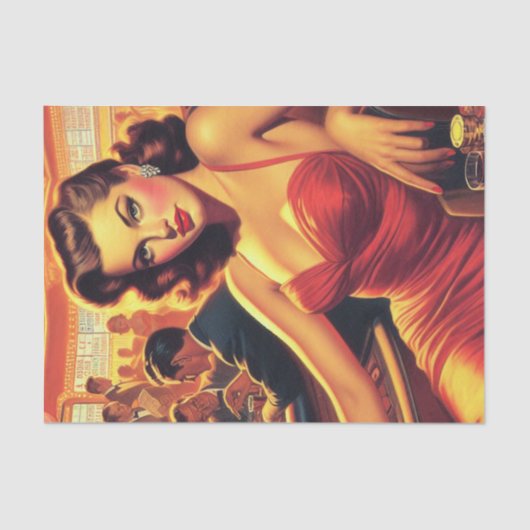 Vintager Glamour Girl Rotes Kleid Seidenpapier (Vorderseite)