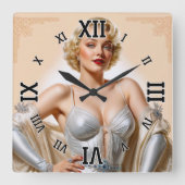 Vintager Glamour Hollywood Blonde Beauty Quadratische Wanduhr (Vorderseite)