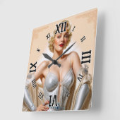 Vintager Glamour Hollywood Blonde Beauty Quadratische Wanduhr (Winkel)