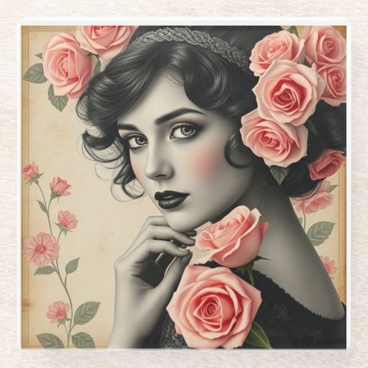 Vintager Glamour Rose Art Deco Untersetzer (Vorderseite)