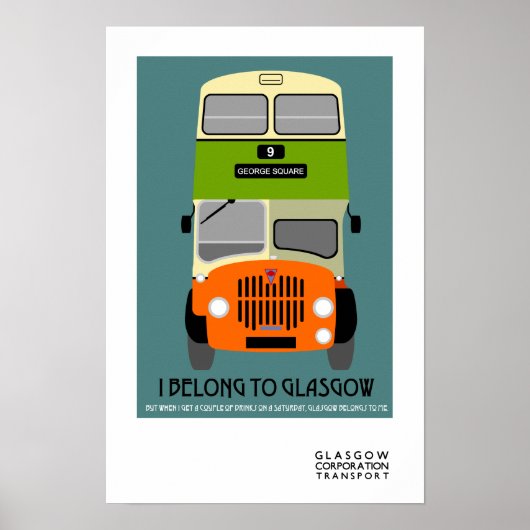 Vintager Glasgow Doppeldecker Bus Pop Art Poster (Vorne)