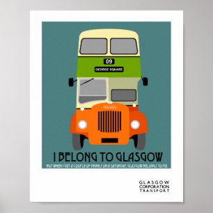 Vintager Glasgow Double Decker Bus Pop Art Poster