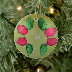 Vintager Glass Weihnachtsball blass grün gestriche Keramik Ornament