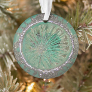 Vintager Glasweihnachtsball-eisiges aquamarines Ornament