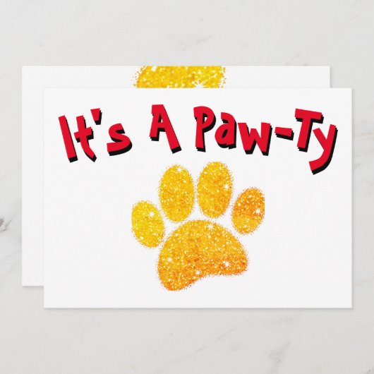 Vintager Glitzer Dog Pawprint Einladung (Vorne/Hinten)