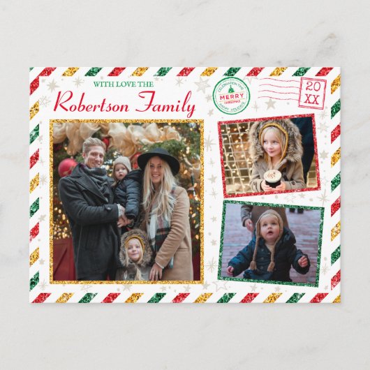 Vintager Glitzer Fotos Luftpost Weihnachten Postkarte (Vorderseite)