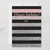 Vintager Glitzer glänzt pink silber gestreift schw Einladung (Rückseite)