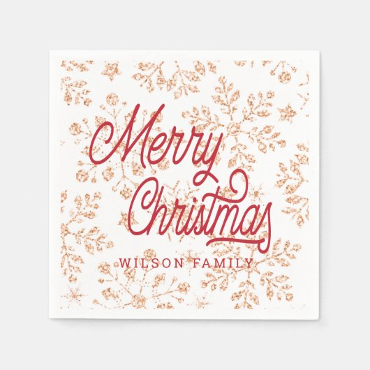 Vintager Glitzer Schneeflocke fröhliche Weihnachts Serviette (Vorderseite)