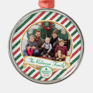 Vintager Glitzer Weihnachts-Foto Ornament Aus Metall