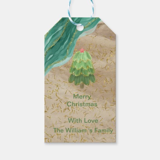 Vintager Glitzer Weihnachtsbaum Geschenkanhänger (Vorderseite)