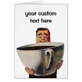 Vintager glücklicher Mensch trinkt Riesencup Kaffe (Vorne)