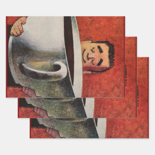 Vintager glücklicher Mensch trinkt Riesencup Kaffe Geschenkpapier Set