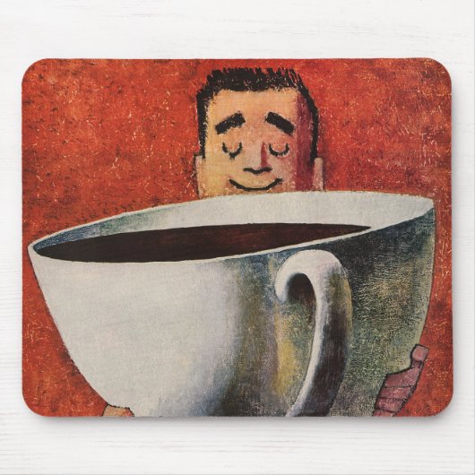Vintager glücklicher Mensch trinkt Riesencup Kaffe Mousepad (Vorne)