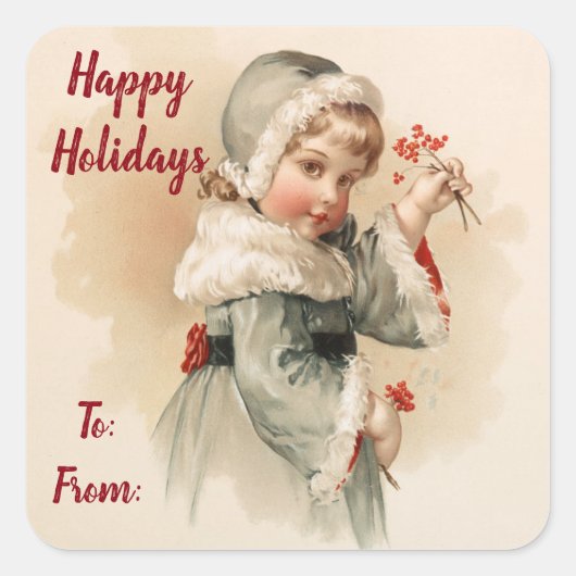 Vintager glücklicher Urlaub Quadratischer Aufkleber (Vorderseite)