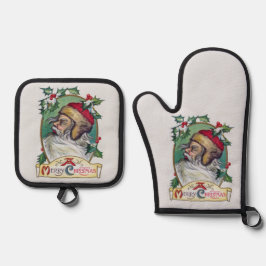 Vintager Gnome Weihnachten Ofenhandschuh & Topflappen-Set