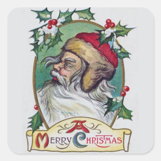 Vintager Gnome Weihnachten Quadratischer Aufkleber (Vorderseite)