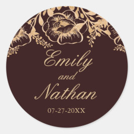 Vintager Gold Burgund Blumensticker Runder Aufkleber