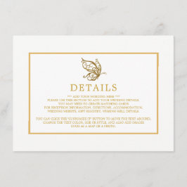 Vintager Gold Glitzer Butterfly Hochzeitsdetails Begleitkarte