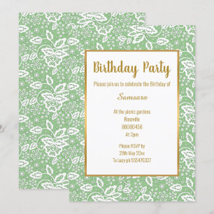VINTAGER GOLD-JEDEN ANLASS GREEN WHITE LACE EINLADUNG