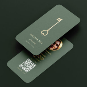 Vintager Gold Key Real Anwesen Agent QR Code Visitenkarte