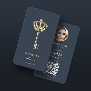 Vintager Gold Key Real Anwesen Agent Realtor QR Visitenkarte