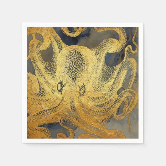 Vintager Goldblauer Tintenfisch an der Küste Serviette (Vorderseite)