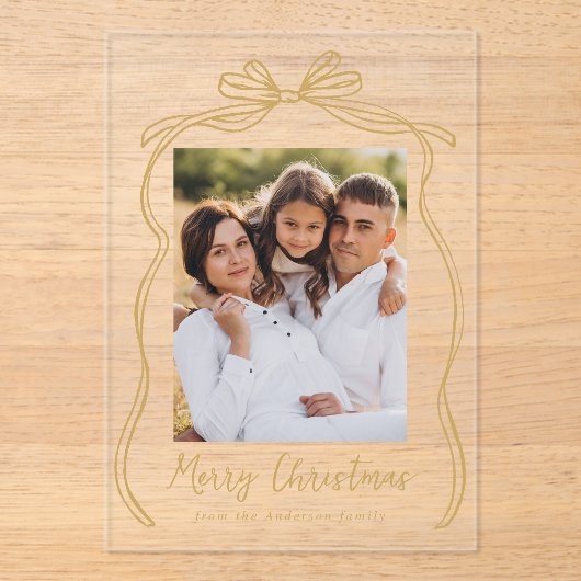 Vintager Goldbow Frohe Weihnachts-Foto Acryleinladungen (Vorderseite)
