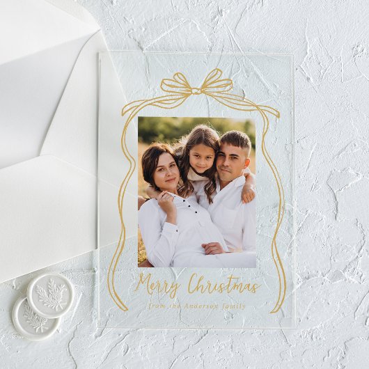 Vintager Goldbow Frohe Weihnachts-Foto Acryleinladungen