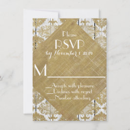 Vintager Golddamtel und RSVP für Weißholz Karte