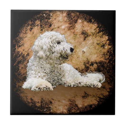 Vintager Goldendoodle Fliese (Vorderseite)