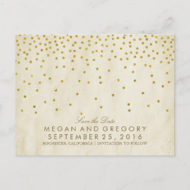 Vintager Goldfetti Save the Date Ankündigungspostkarte