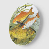 Vintager Goldfish Koi Fisch, Meeresaquatische See Große Wanduhr (Winkel)