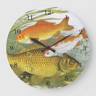 Vintager Goldfish Koi Fisch, Meeresaquatische See  Große Wanduhr