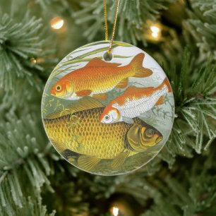 Vintager Goldfish Koi Fisch, Meeresaquatische See  Keramik Ornament
