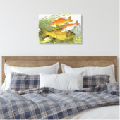 Vintager Goldfish Koi Fisch, Meeresaquatische See  Leinwanddruck (Insitu (Schlafzimmer))